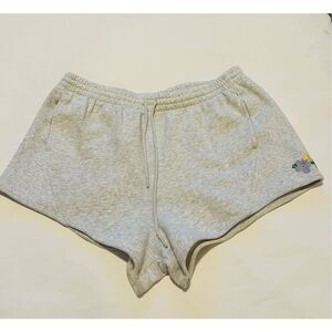 Victoria's Secret PINK ivy fleece gray hem sweat shorts with embroidered flower